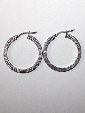 Sterling Silver Dyadema Greek Key Hoop Earrings